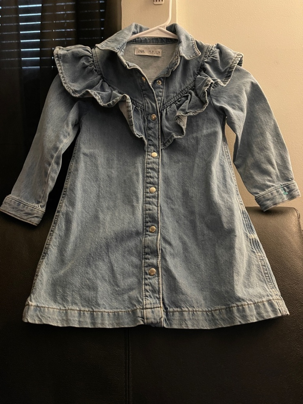 Zara Light Blue Ruffle Denim Jacket/dress for Girls Size 6 EUC